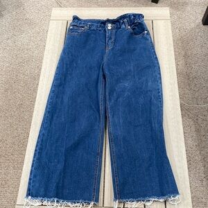 Signature8-High Stretch Waist, Frayed Wide Cropped Leg Jeans, Size Medium